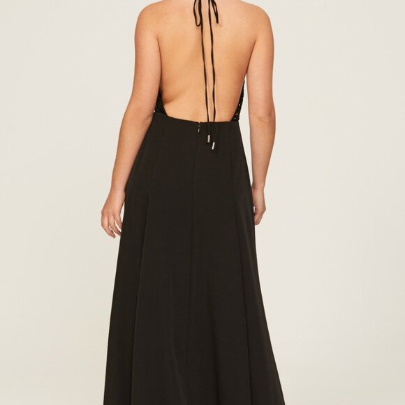 Black Sequin Halter Lacey Gown by HALSTON, Size 14 - Picture 5 of 14
